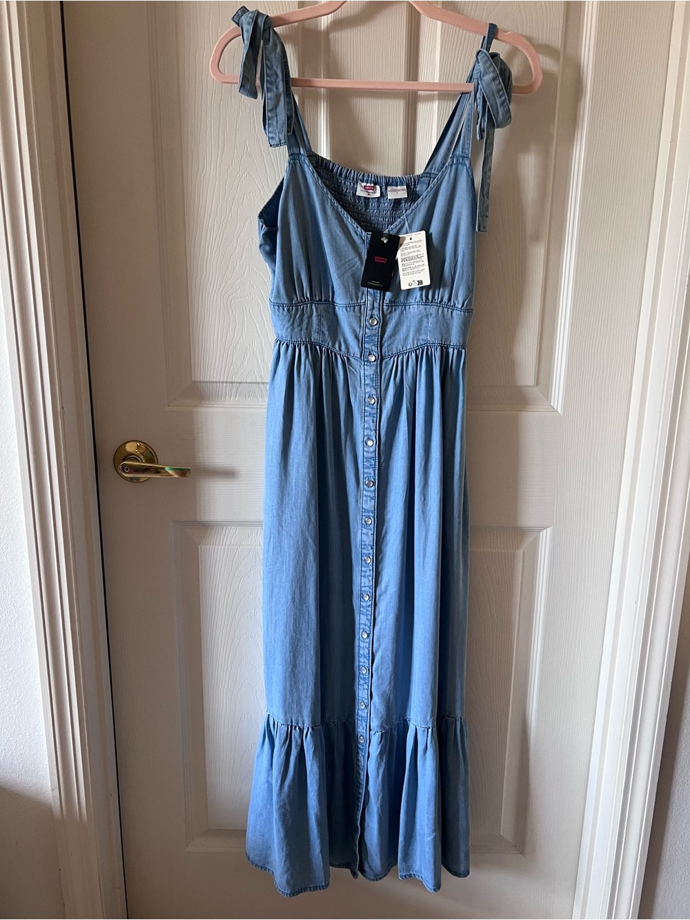 Levi's Light Blue Denim Button Down Tie Sleeveless Maxi DressNWT Med